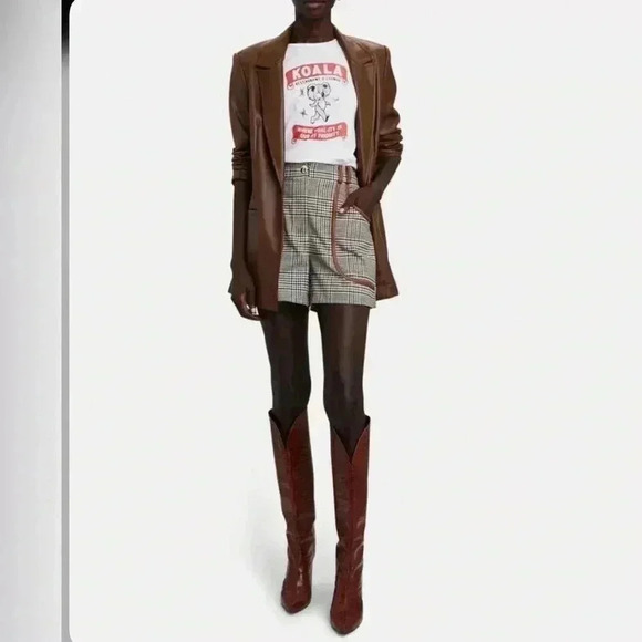 Staud Madden Womens Faux Vegan Leather Oversized Brown Blazer Jacket L Long $495 - Picture 7 of 15